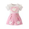 Ensemble 2 pièces Fille Toddler : Haut 3D Cœur et Short à Boutons