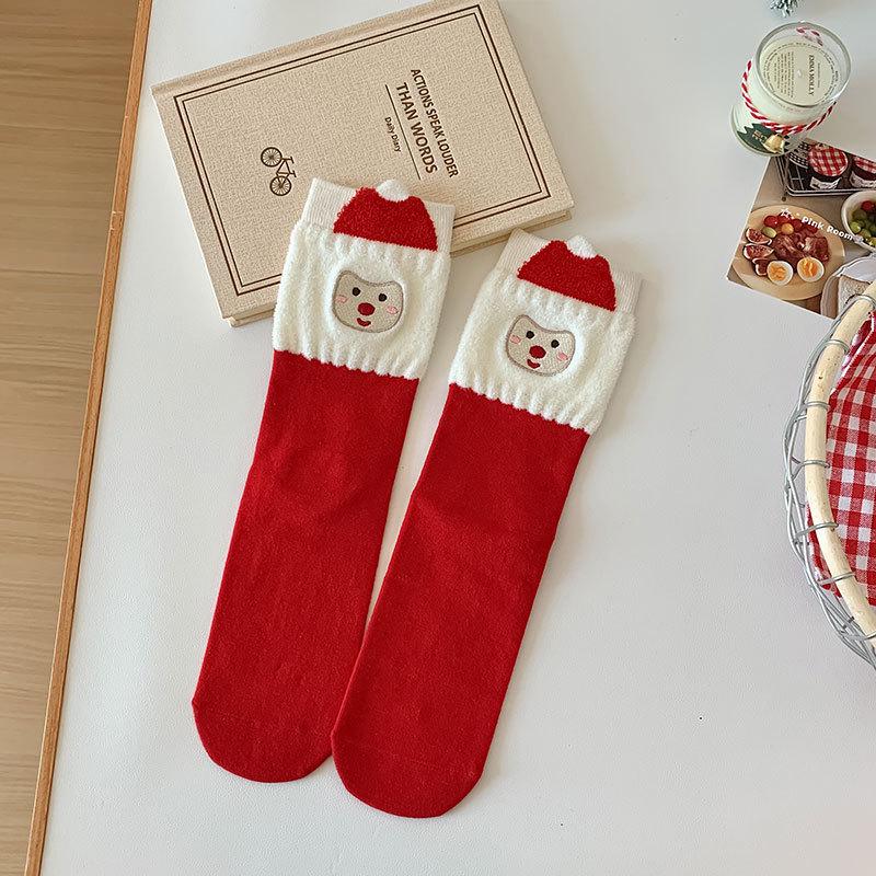 

Рождественские женские модные носки до середины икры - Милые мультяшные хлопковые аксессуары для осени/зимы, Красочный новогодний подарок One Size