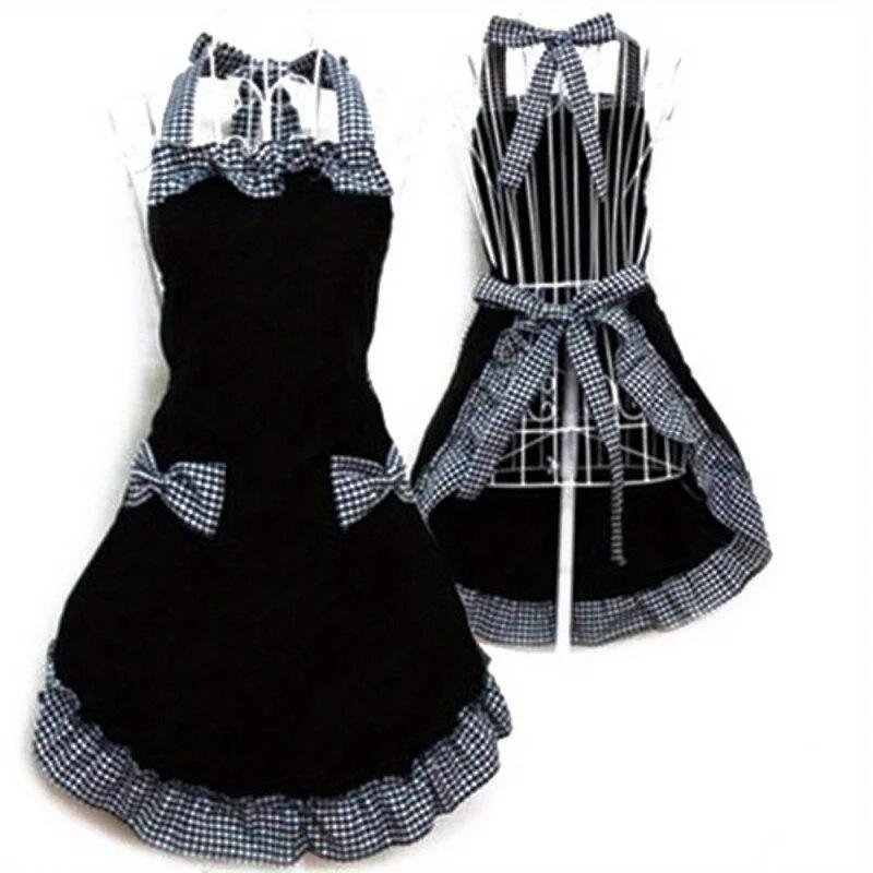 Cute Bib Apron Dress Flirty Vintage Kitchen Women Bowknot with Pocket Restaurant Kitchen Apron Dress