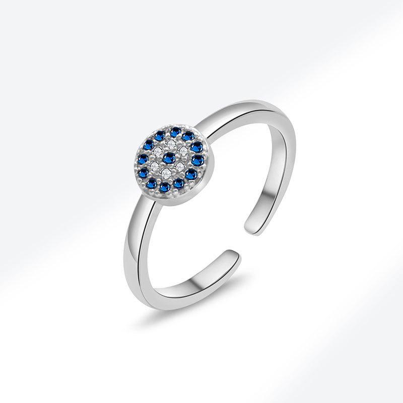 European and American Style Blue Demon Eye Zircon Ring Adjustable платиновый