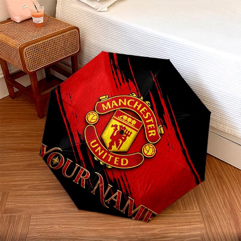 1 PC Automatic Folding Umbrella - Manchester United F Custom Name Pattern, Portable & Foldable Design with 8 Ribs, Christmas Birthday Gifts