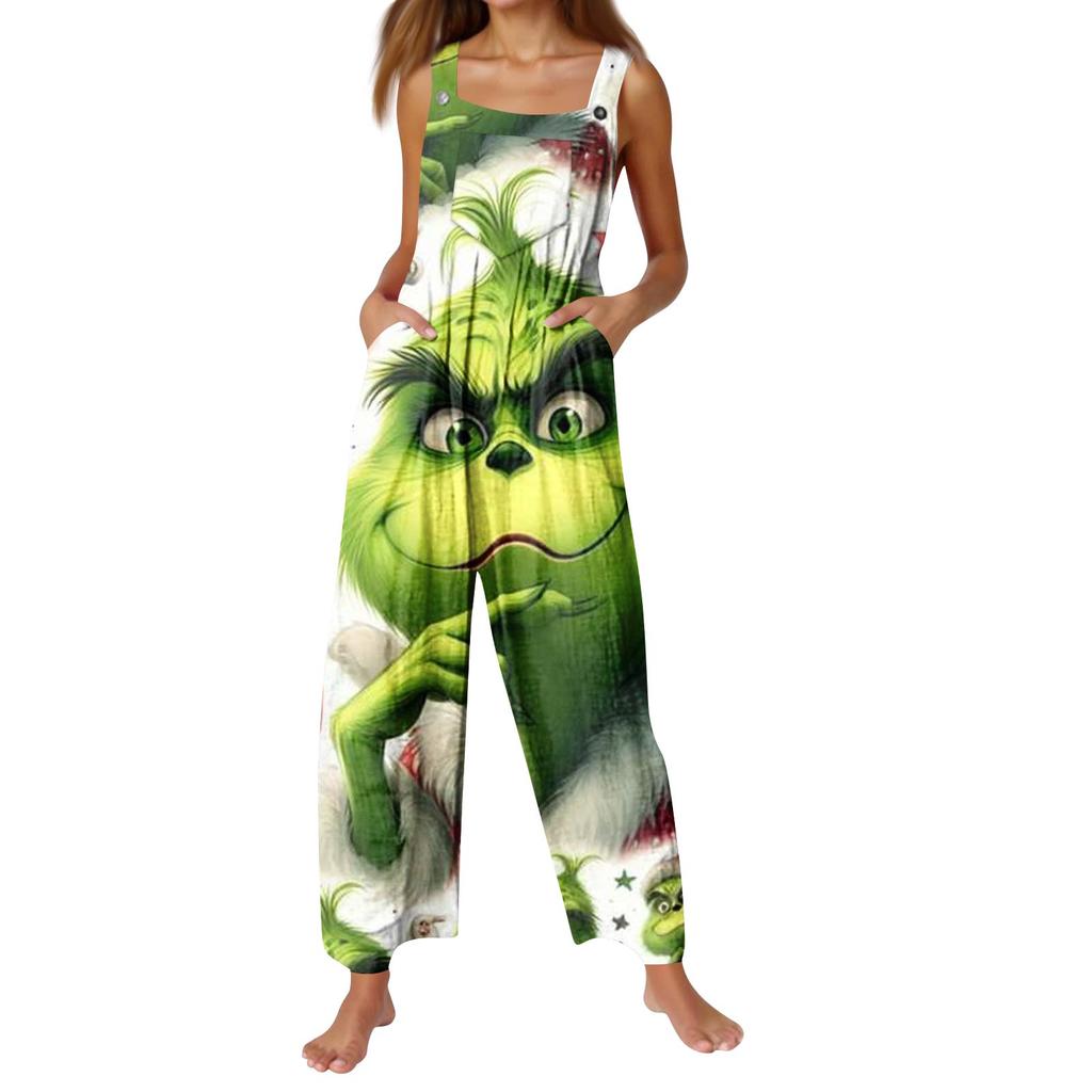 Dámská móda Vánoční potisk Ležérní Retro Bez rukávů Knoflíkový overal