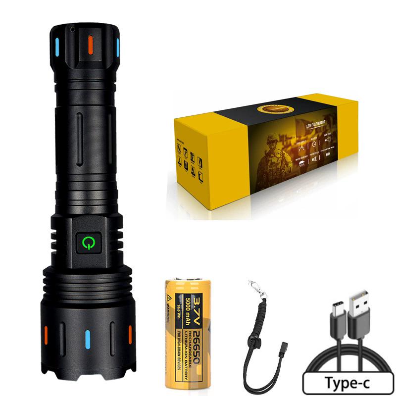 High Power Search Zoom Flashlight Strong Light Tactical Torch Camping Adventure Emergency Spotlight Flashlight With Fluorescent
