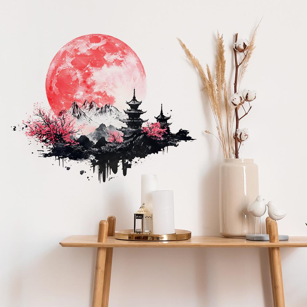 Kreative Landschaftsmalerei im antiken Stil Mond Schlafzimmer Wohnzimmer Veranda Heimverschönerung Dekoration Wandaufkleber