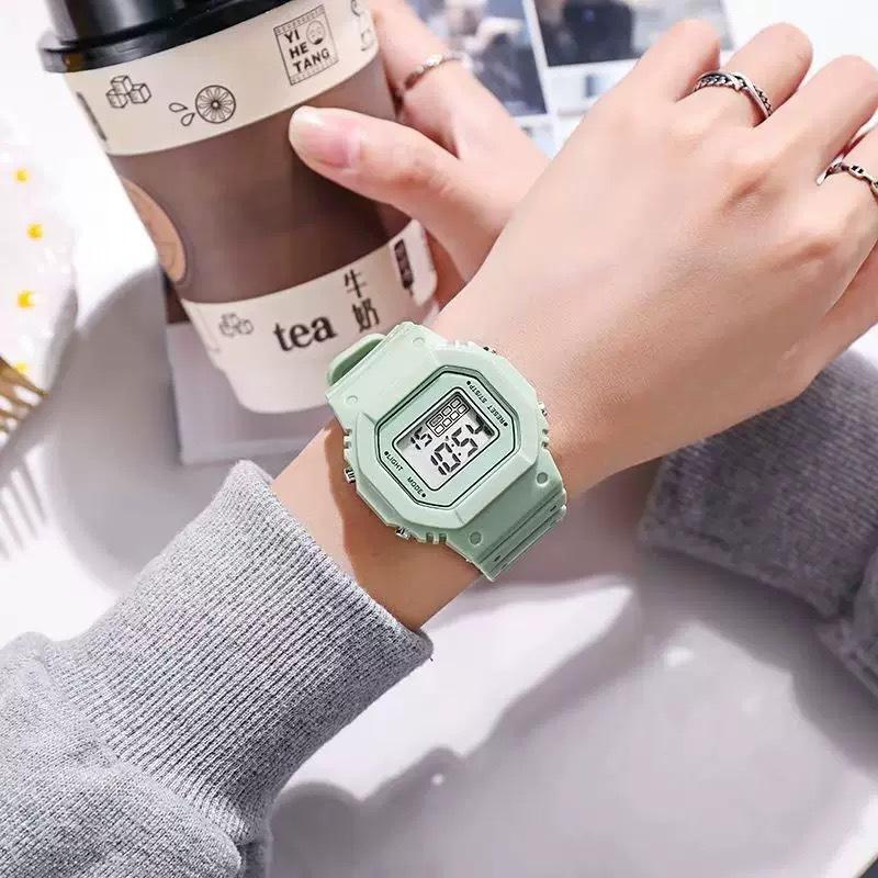 

C08 Boys and Girls Student Electronic Watch Macaron Color Men s and Women s Sport Alarm Clock Waterproof Square Watches м ятний