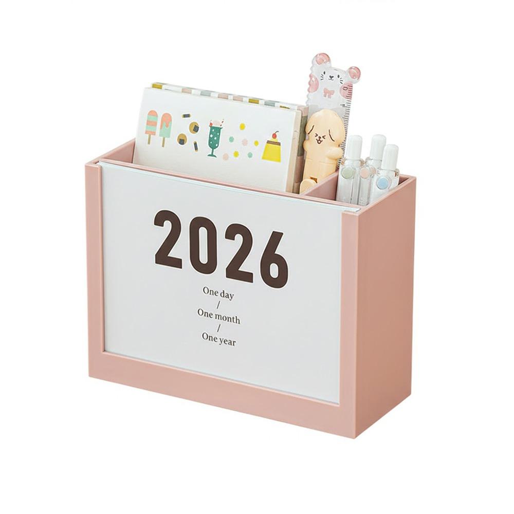 Self-discipline Plan 2026 Desk Calendar Multicolor Plastic Makeup Brush Holder Two Grids Multi-Function Pencil Container Office