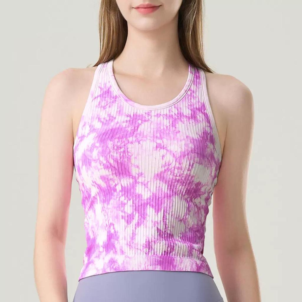Seamless Tie-Dye Yoga Tank with Removable Pads - Double Layer, High Elasticity, Breathable Fitness Top