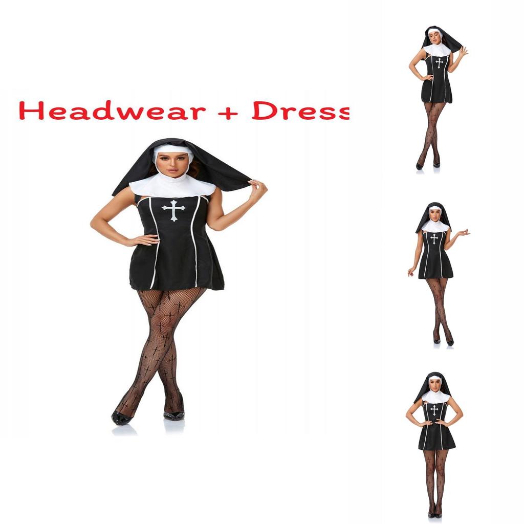 Nun Religieuse Cosplay Costume For Adults With Polyester Blend Fabric For Stage Performances