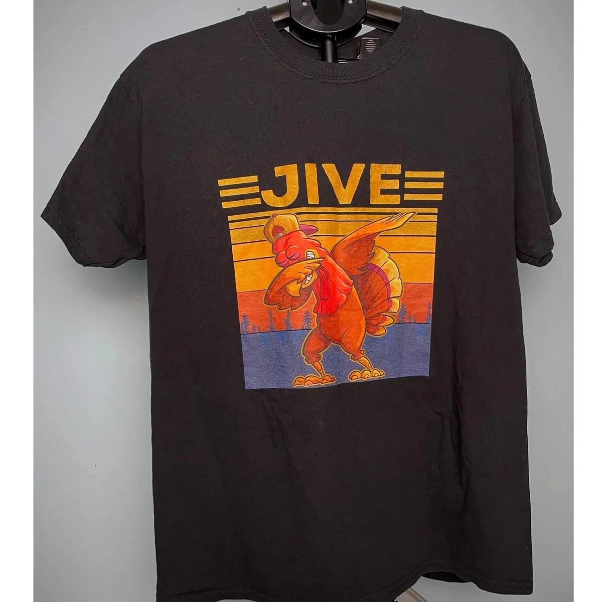 Gildan Heavy Cotton Black T-Shirt L Chicken JIVE Graphic Tee Funny Humor L
