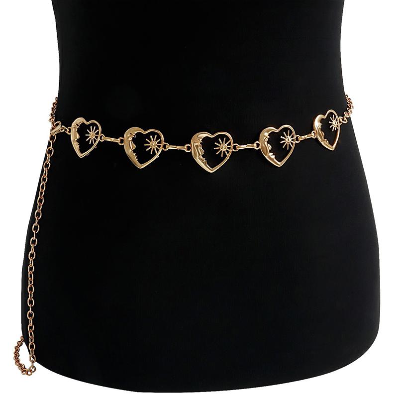 

High Waist Gothic Punk Hip Hop Sun Moon Metal Chain Belt for Women Fashion Jewelry Waist Accessory with Pendant Detail золотой