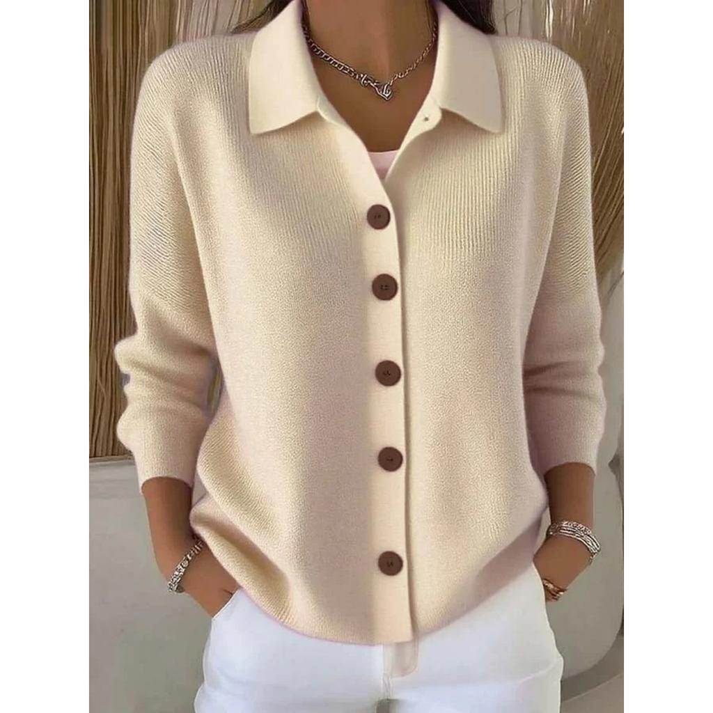 Button Knitted Lapel Sweater Cardigan Jacket Autumn and Winter Solid Color Casual Fashion Women's Clothing
