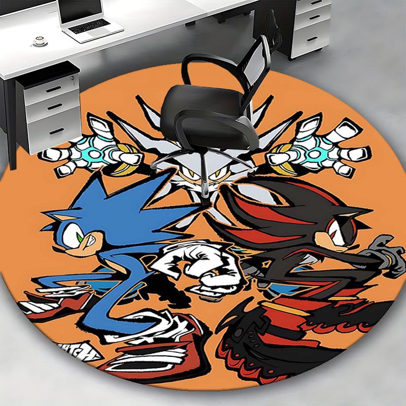 1 ks Kobercový kruhový koberec s designem postavičky Sonic the Hedgehog z anime kresleného filmu, Podložka pod kancelářskou židli, Protiskluzový koberec pro domácí dekoraci