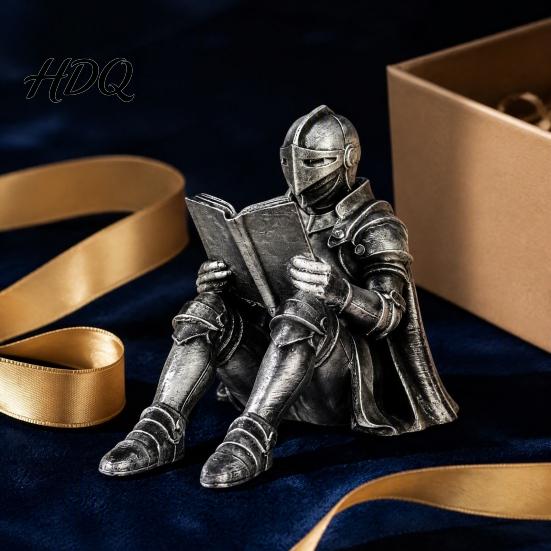 Sophisticated Shelf Decor Medieval Knight Book Nook Statue 3D Printed Armored Reading Bookend Figurine Decorative Bookends for Shelves Retro Gothic