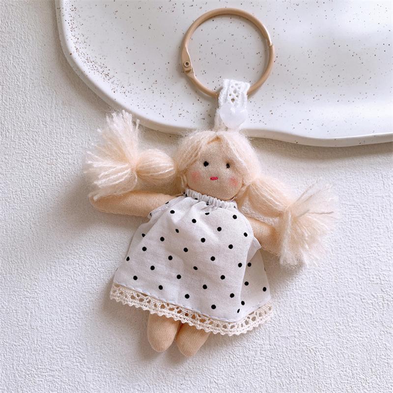 Cute Cartoon Doll In Floral Dress Keychain For Woman Girls Pendant Bag Decor Braid Accessory Fabric Toy Keyring Decoration