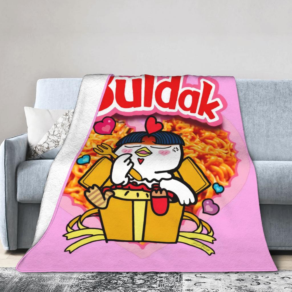 Buldak Ramen Chicken Flannel Blanket Autumn  Super Warm Throw Blanket for Kids Living Room Pattern Bedspread Sofa Bed Cover
