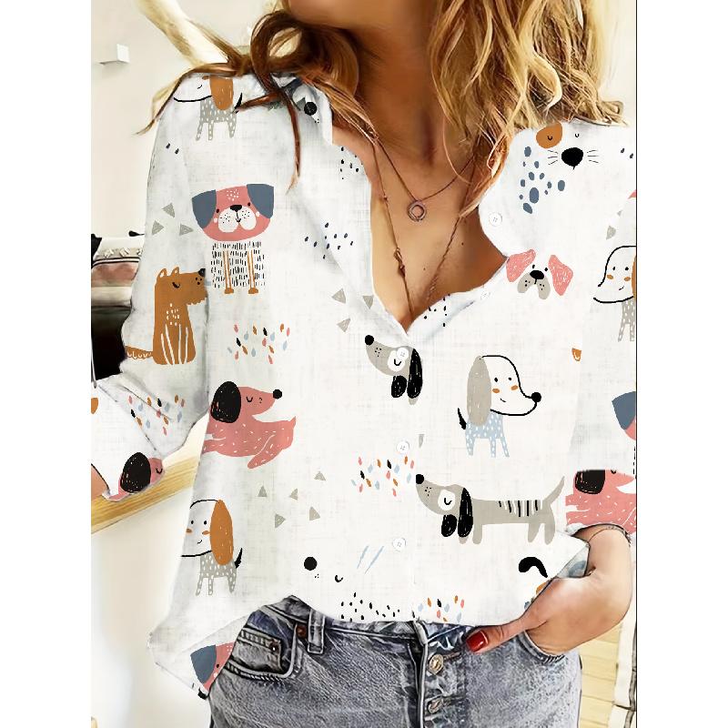 Spring and Autumn 3D Digital Print Women's Fashionable Collared Long Sleeve Casual Shirt