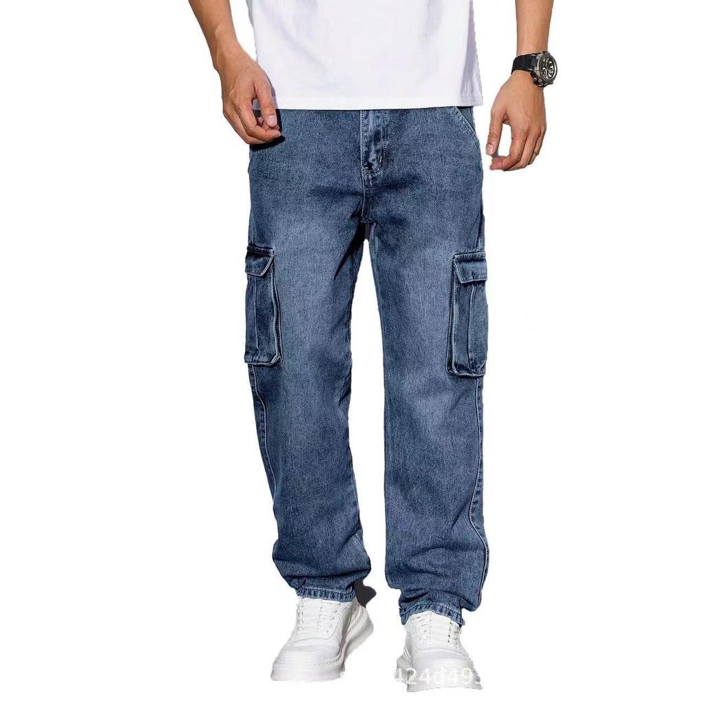 American High Street Punk Retro Multi-Pocket Workwear Jeans - Loose, Straight-Leg, Casual Pants for Spring/Autumn.