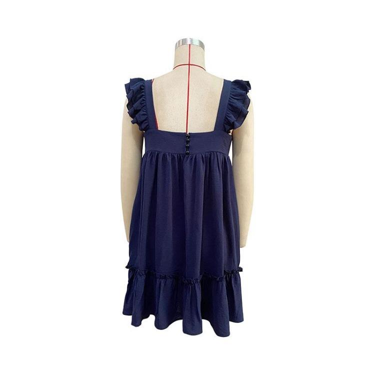 Women Summer Casual Loose Strap Halter Neck Solid Color Holiday Beach Dress
