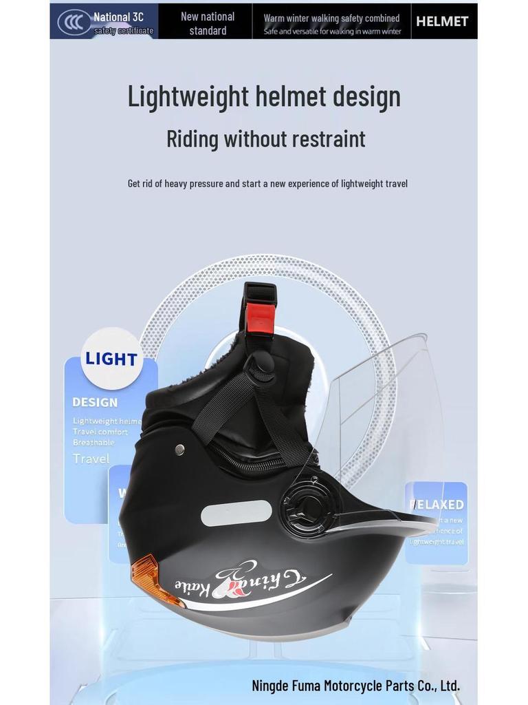 2022 National Standard 3C Certified Class A Motorcycle Helmet with Warm Neck Gaiter - Unisex Printed Half Helmet