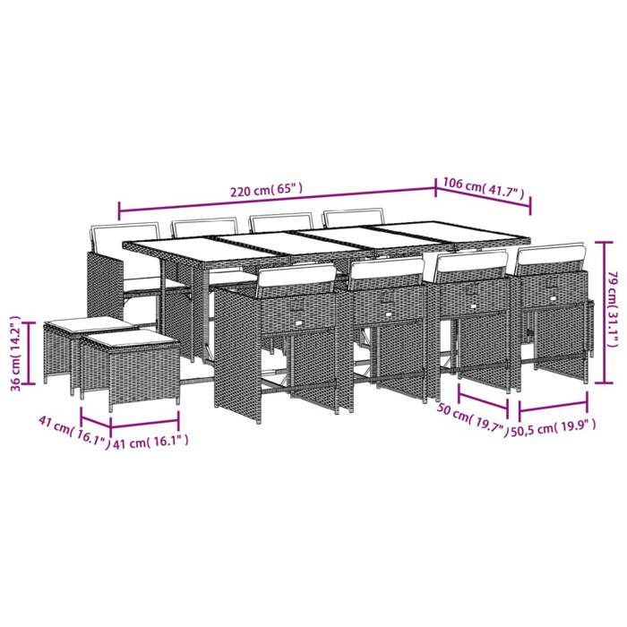VidaXL Ensemble à manger de jardin avec coussins 13 pcs marron rotin 3277928