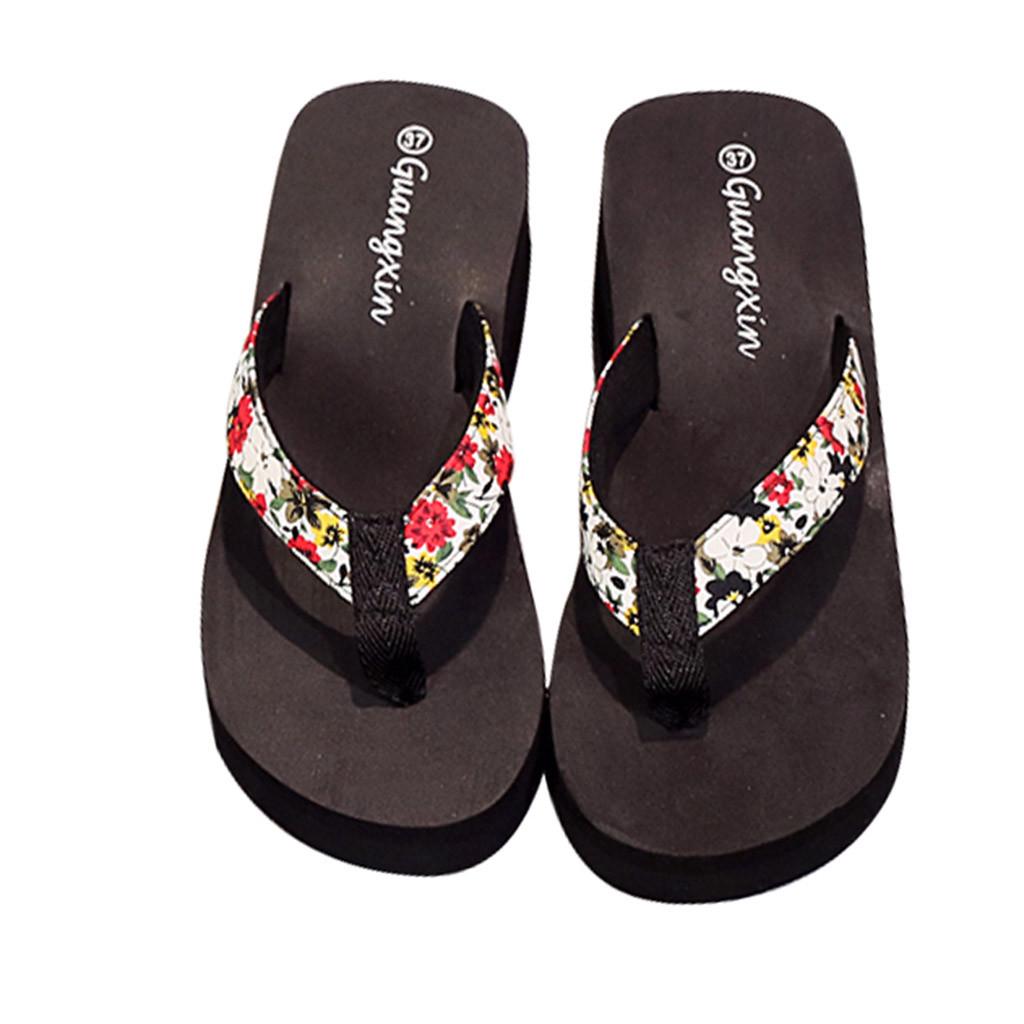 Women Ladies Fashion Summer Flowers Bohemian Slippers Beach Sandals Shoes