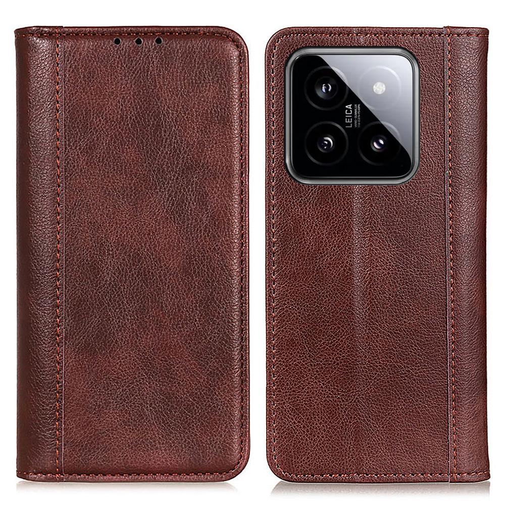 

For Xiaomi 14 Pro Case Magnetic Auto Closing Split Leather Wallet Cover Brown
