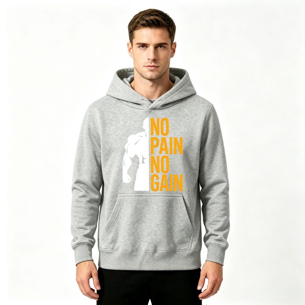 Men's No Pain No Gain Print Pullover Hoodie Casual Long Sleeve Athletic Sweatshirt for Men