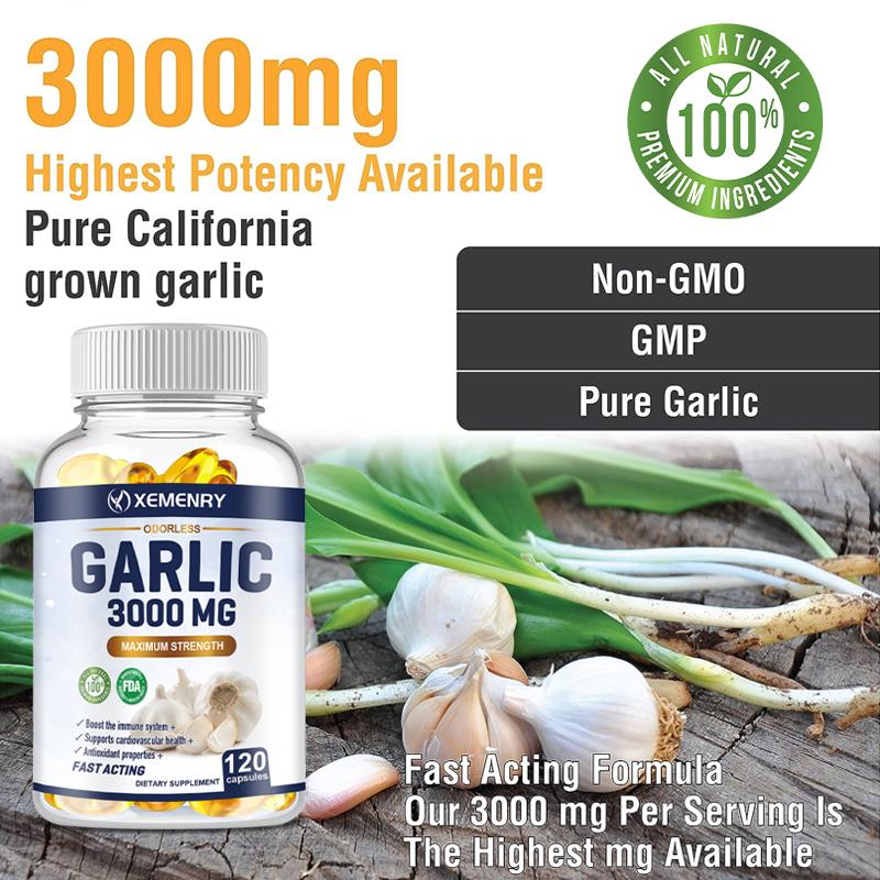 XEMENRY Odorless Pure Garlic Capsules, All-Natural, Boosts the Immune System, Suitable for Adults