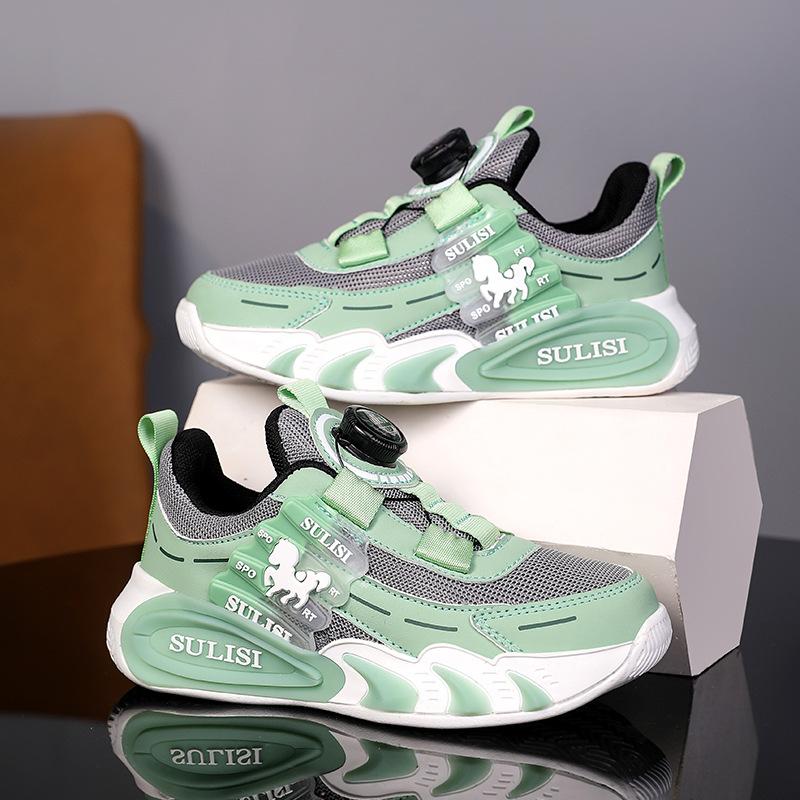 Rotating button shoes mesh breathable fashion children's sports shoes 2025 new boys running shoes factory straight hair