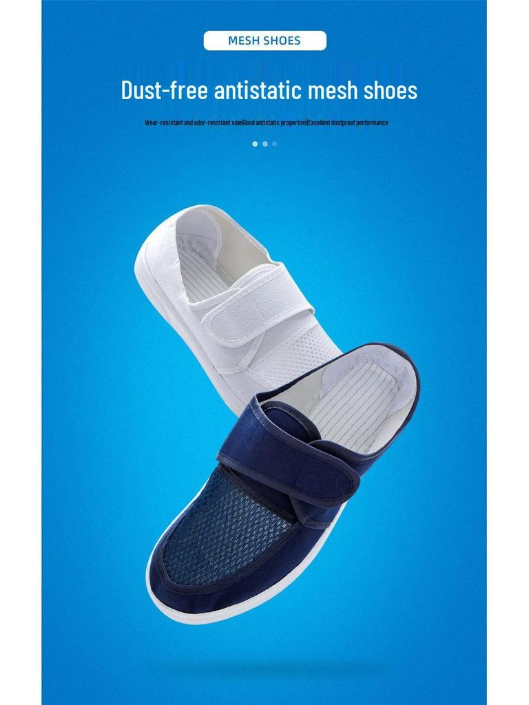 Breathable Anti-static Mesh Shoes with Thick Soft Soles and Non-slip Velcro Canvas