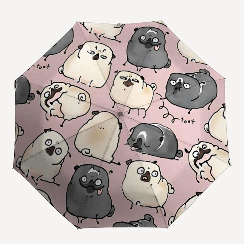 1pc Pug Party Fashionable Automatic Opening/Closing Folding Umbrella with 8 Bones, Windproof Portable, Daily Use128