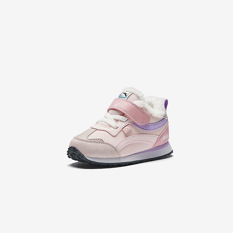 Anta Kids Synthetic Leather Comfortable Anti-Kick Lightweight Shock Absorbing Warm Low-Top Walking Shoes Baby Shoes Gray Pink A22440093-2