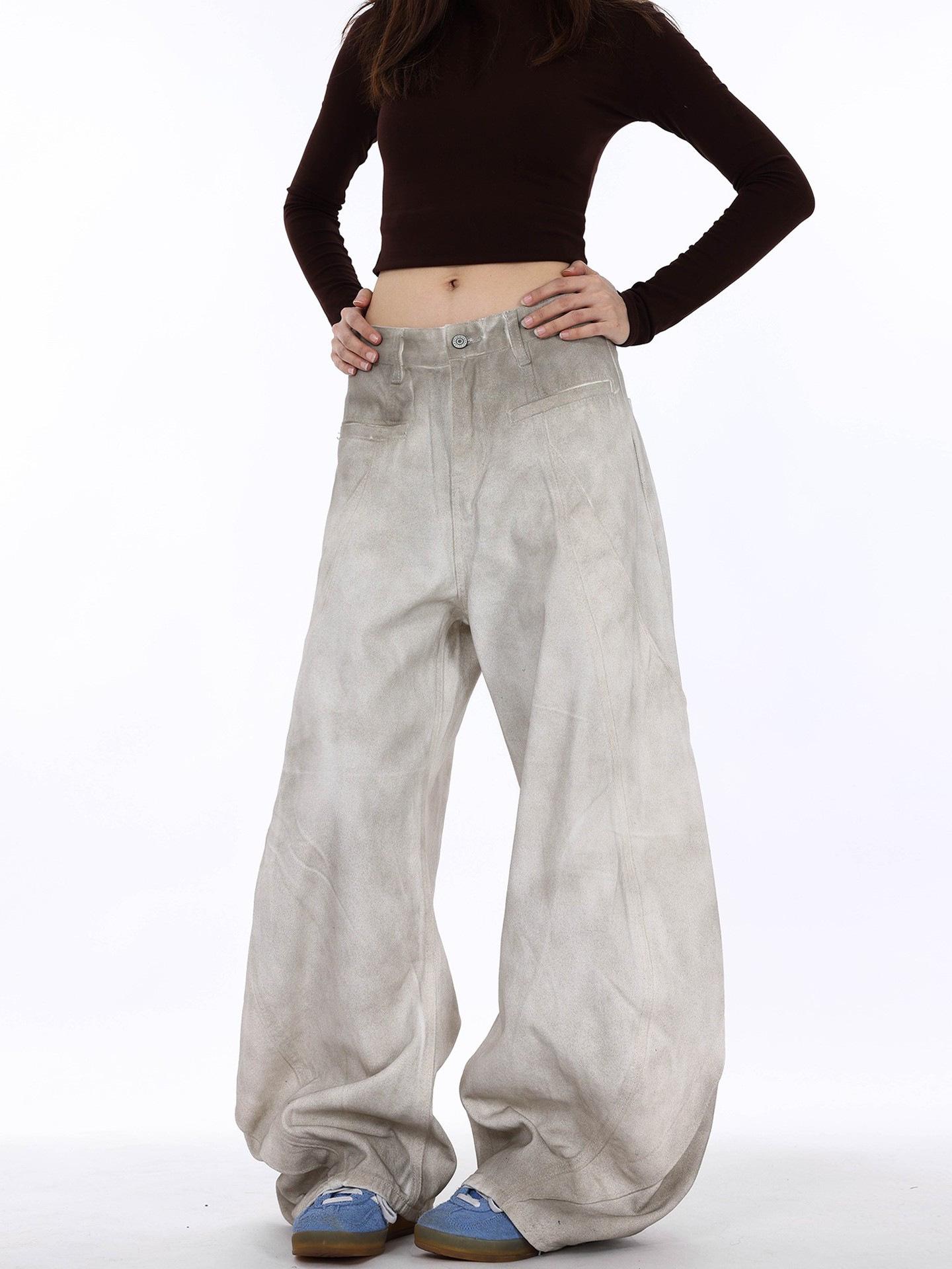 

Женские ретро белые потертые джинсы-палаццо XXL белый