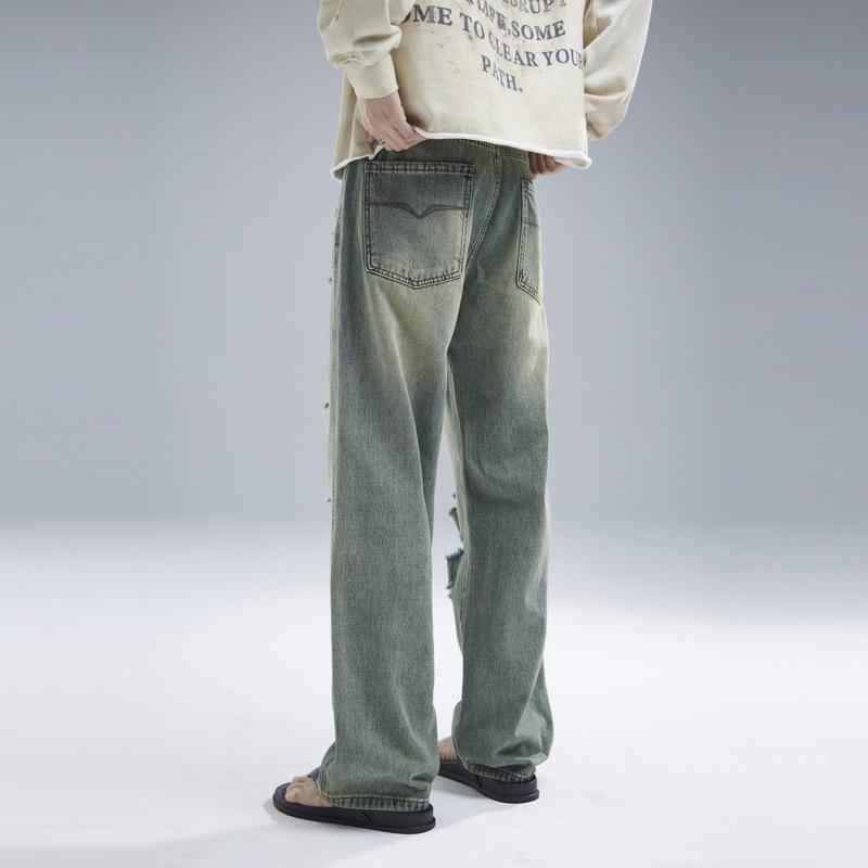 American High Street Ripped Jeans Boys Retro Old Loose Casual Trousers