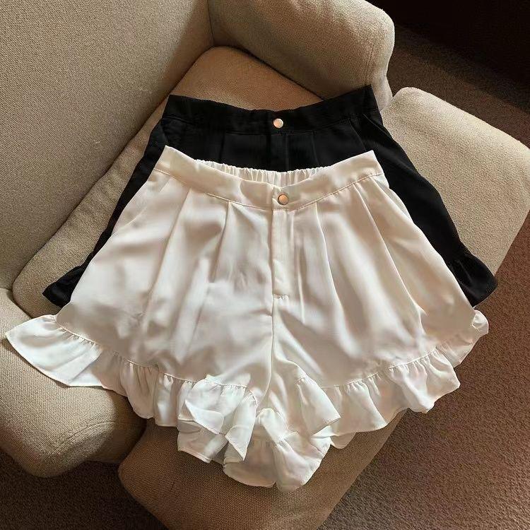 

Summer Ruffle Shorts - High Waist Slim Fit, Wide-Leg Design for Plus Size Women L for 85-115 jin белый