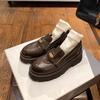 Gold Coin Thick Sole To Increase the Height of the Lazy Person One Foot Pedal Lefu Single Shoes Women's Small Leather Shoes
