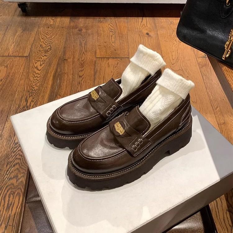 Gold Coin Thick Sole To Increase the Height of the Lazy Person One Foot Pedal Lefu Single Shoes Women's Small Leather Shoes