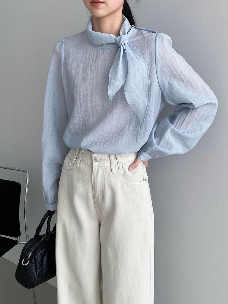 Early Spring French Style Ribbon Shirt - Women's Elegant Slim Fit Top