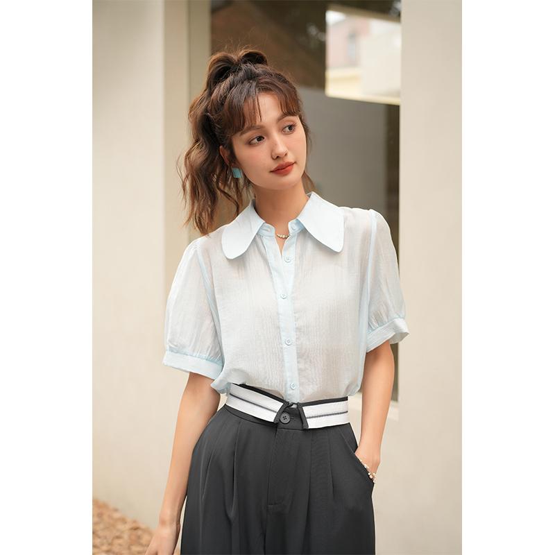 

Mishow лиоцелловые рубашки женские топы воротник Питер Пэн 2023 мода корейский стиль базид однотонные пышные рукава тонкая блузка офисная женская женская одежда MXC37C0067 S