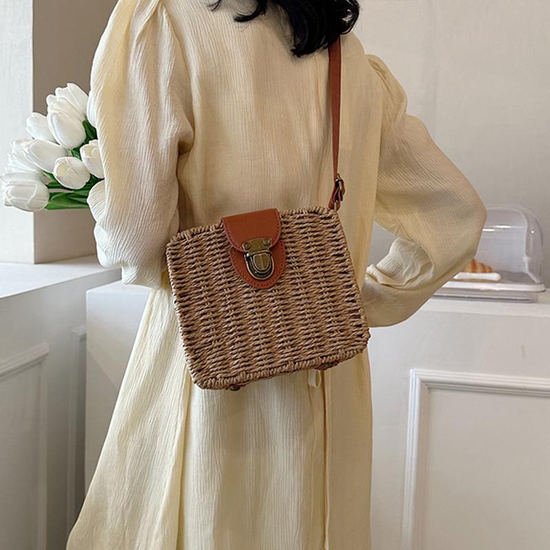 Straw Crossbody Bag For Women Bohemian Small Knitting Summer Purse And Handbag Vacational Square Beach Bags