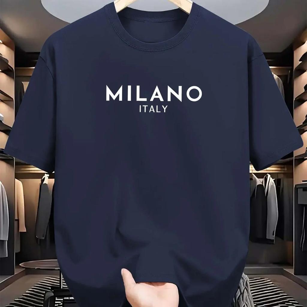 Summer men's and women's 100% cotton casual comfortable loose fashion Italian Milan letter print short-sleeved shirt