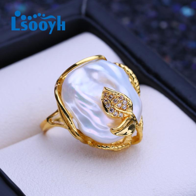 

LSOOYH кольца с натуральным пресноводным жемчугом и большой пуговицей в стиле барокко для женщин, классическое обручальное кольцо золотого цвета, подарки на день рождения, оптовая продажа