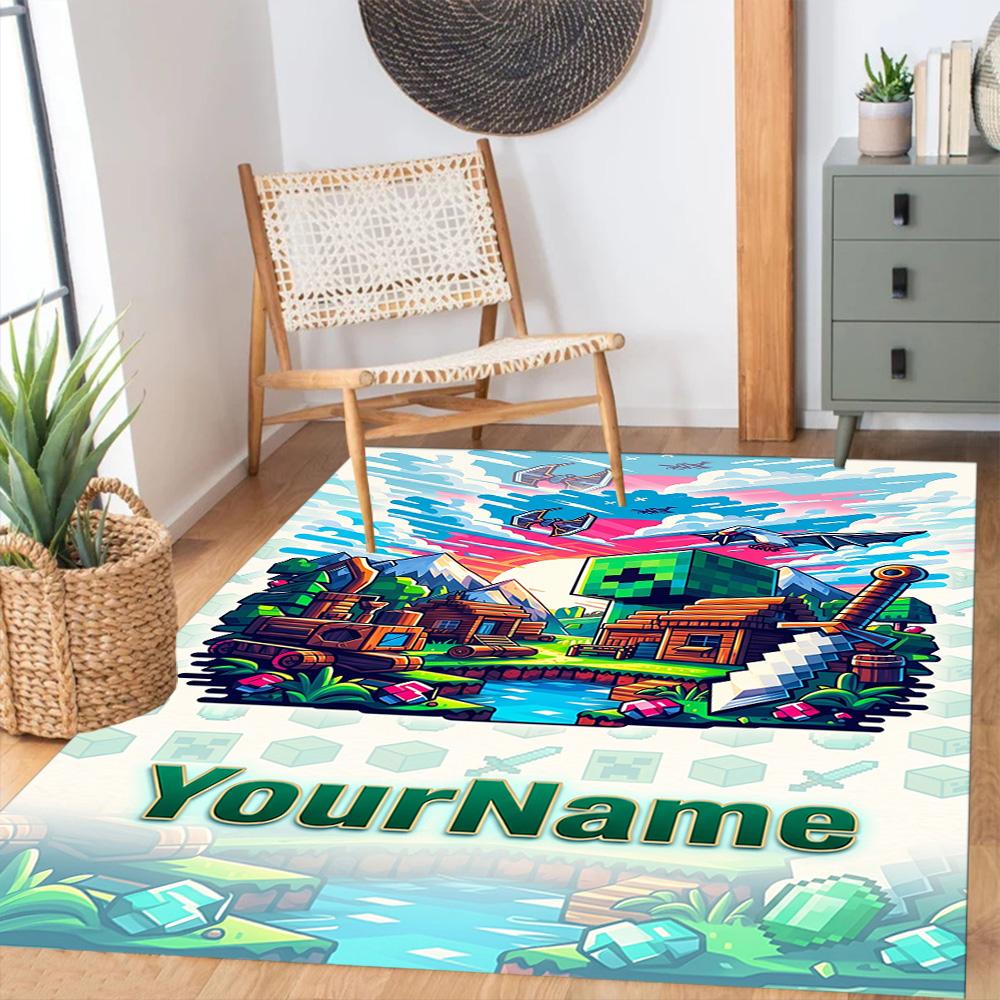 Minecraft 3 Personalized Name Carpet Perfect for Foyer Balcony Bedrooms Decorate room Anti-slip Rug Anime Office Decor
