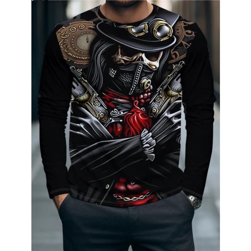 Men's Casual Daily Long-sleeved T-shirt, with Fashionable Printed Design, a Comfortable and Casual Top That Can Be Machine Washed