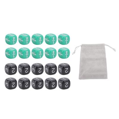 20Pcs 6 Sided Dice Set Plastic Black Green Gaming Dice for Math Activity Educational Game