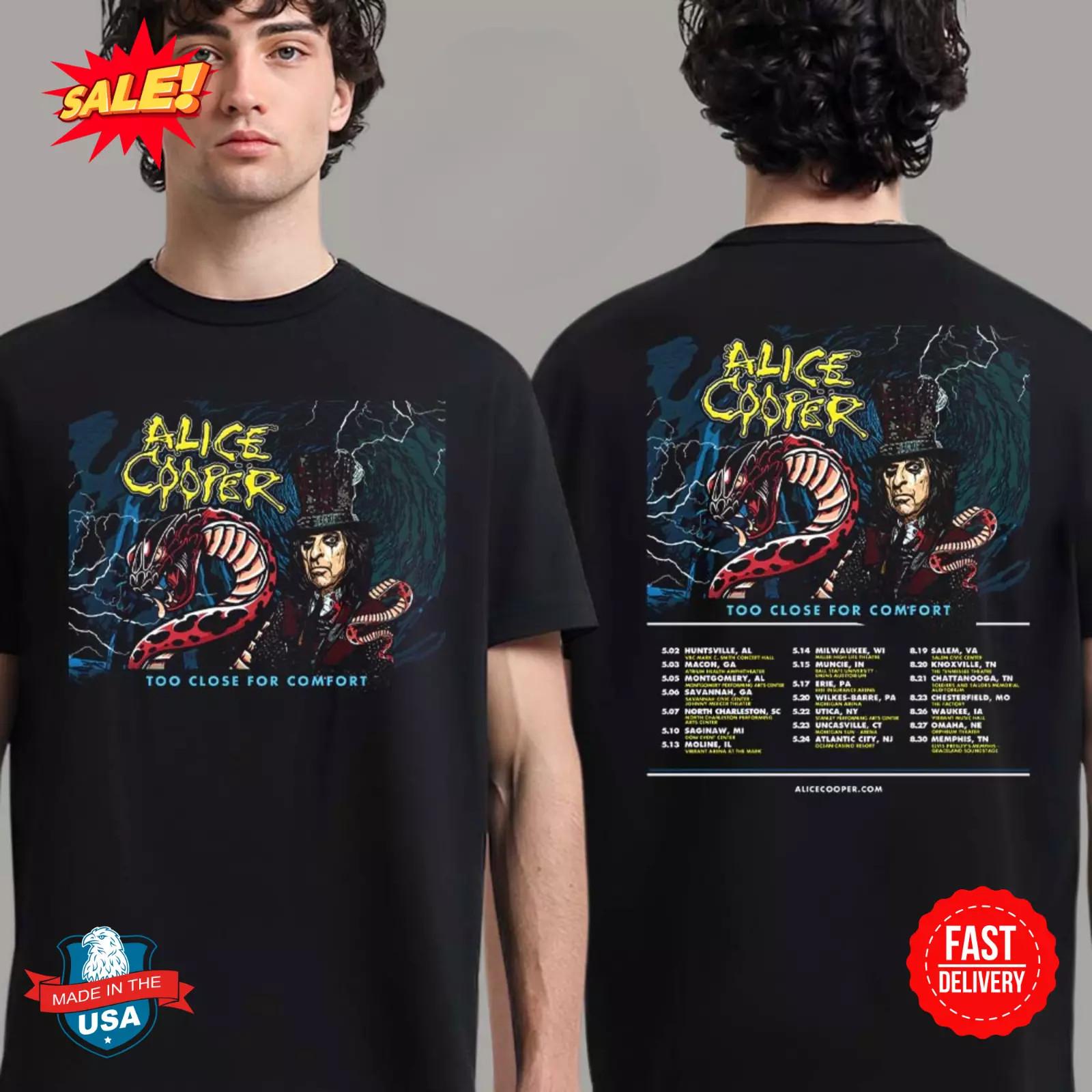 Alice Cooper 2025 Too Close For Comfort Tour Poster Tour Dates List T-Shirt Mens Womens Tees Top L