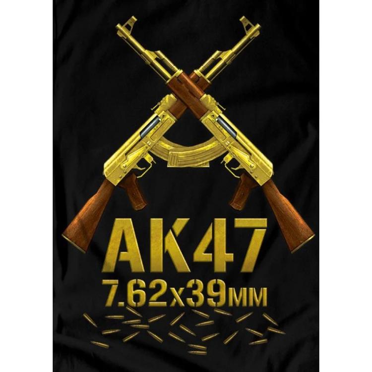 Редкая футболка с изображением штурмовой винтовки Калашникова АК47 калибра 7,62 мм Новая 100% хлопок Короткий рукав Круглый вырез Повседневная мужская футболка S