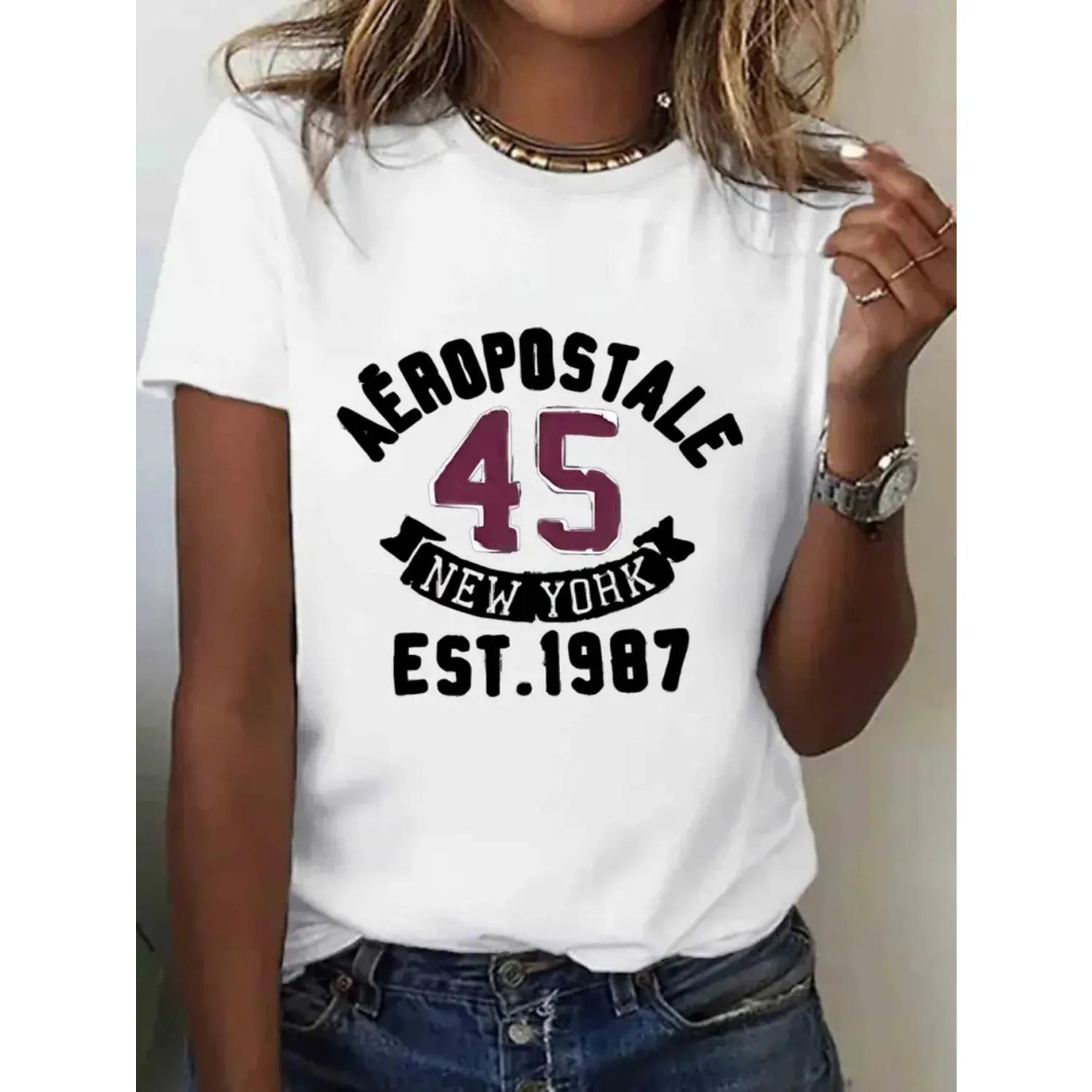 2025 Summer Brand - inspired Sporty Letter Print Cotton - made Breathable Plus - Size Women s Crew - Neck T - Shirt S