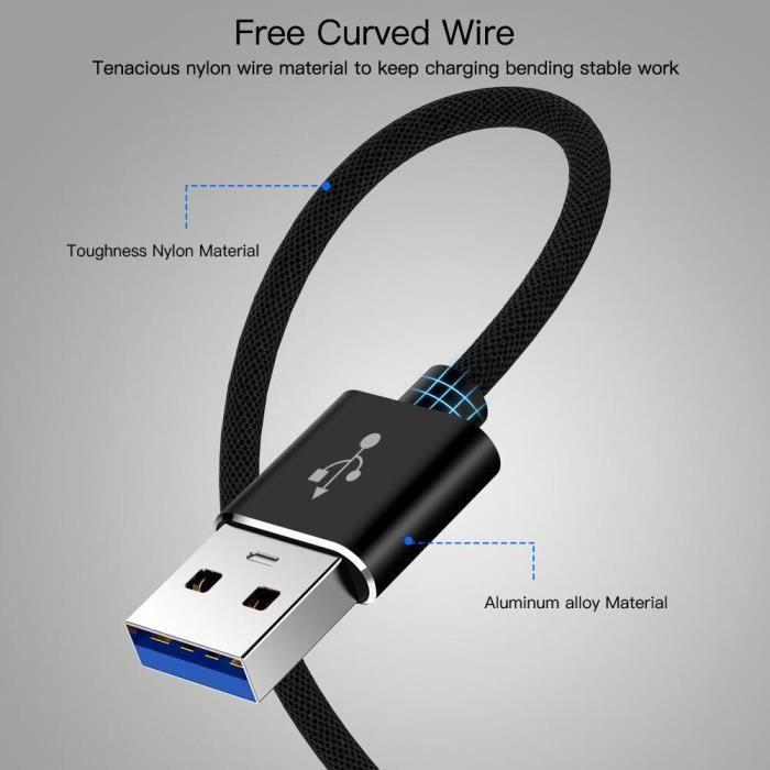 USB 3.0 Cable - PHONILLICO - 2m Extension - Black - Compatible USB Flash Drive, Controller, Hard Drive