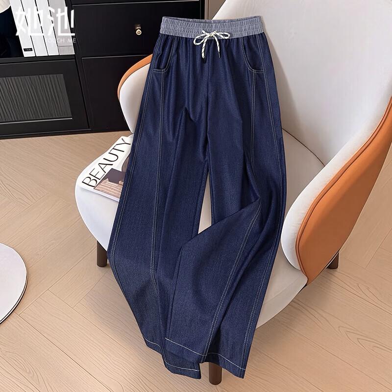 TaChi Women s Spliced Elastic Waist Cropped Casual Pants L